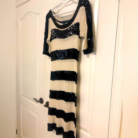 DEAL!!Vintage look cream, black sequins striped fun dress, 10 but fits like 8/6 - Picture 5 of 6